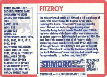 1991 Scanlens Stimorol #122 Fitzroy Lions Back